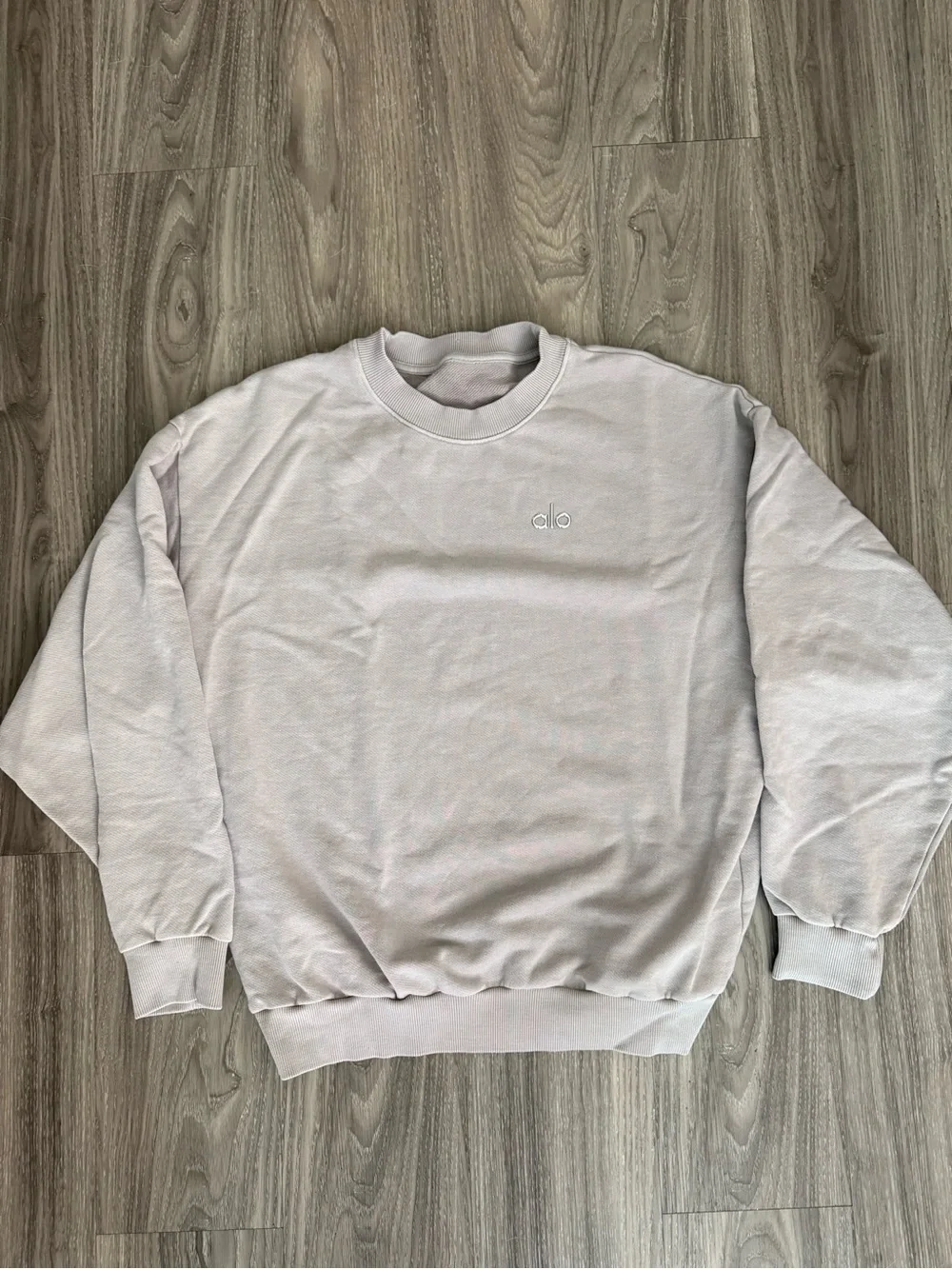 Alo Yoga Washed Accolade Crew Neck Sweatshirt Grey Sky Wash Oversized S